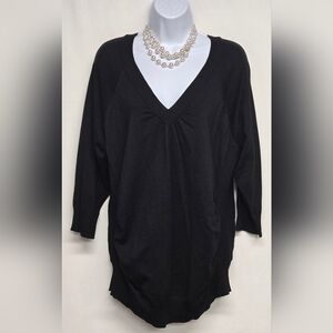 T/O Sweaters 2X Jr. Pullover Sweater Stretch Knit V Neck Black